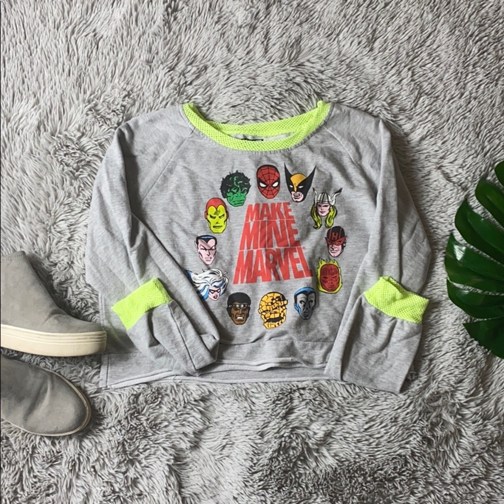 🌺marvel comics cropped gray sweatshirt size xl